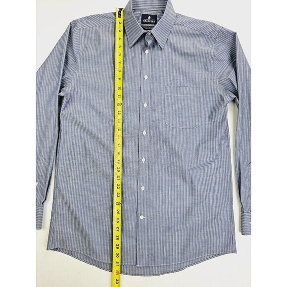 Stafford Regular Fit Size 15.5 34-35 Charcoal Gray White Pin Stripe Super Shirt - Picture 9 of 10
